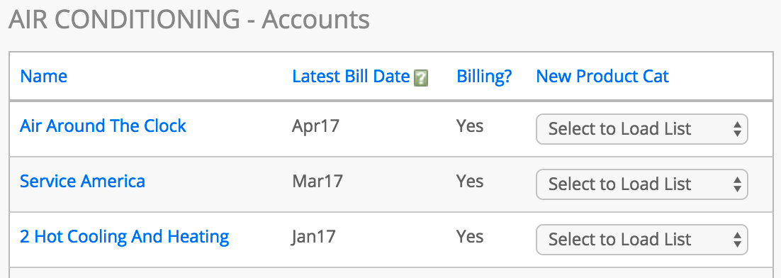 Manage Account Product Categories